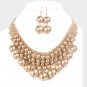 Layered Rhinestone Multi Sized Pearl Statement Necklace
