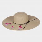 EMBROIDERY TRIPLE FLAMINGO BOW TRIM STRAW FLOPPY SUN HAT