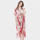 FLORAL PRINT LONG TASSEL FRINGE KIMONO PONCHO