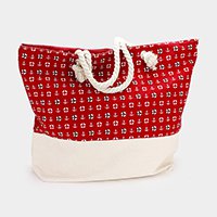 Printed Anchor Pattern Canvas Beach Tote Bag