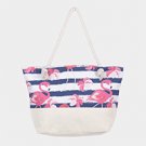 Stripe Flamingo Pattern Canvas Beach Tote Bag