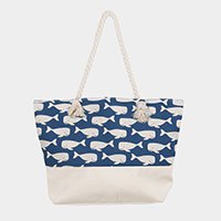 Whale Pattern Canvas Beach Tote Bag