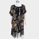 Crochet Floral Print Tassel Poncho