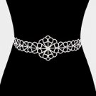 Floral Pave Rhinestone Sash Ribbon Bridal Wedding Belt