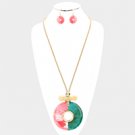 Metal Hoop Centered Celluloid Acetate Round Pendant Necklace