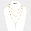 Triple Layered Semi Precious Beaded Metal Bar Necklace
