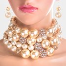 Multi Strand Pearl Crystal Ball Choker Necklace
