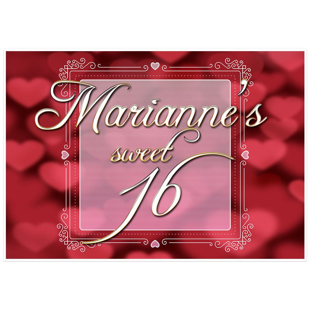 Faded Hearts Personalized Sweet Sixteen 16 Birthday Banner Party Decoration