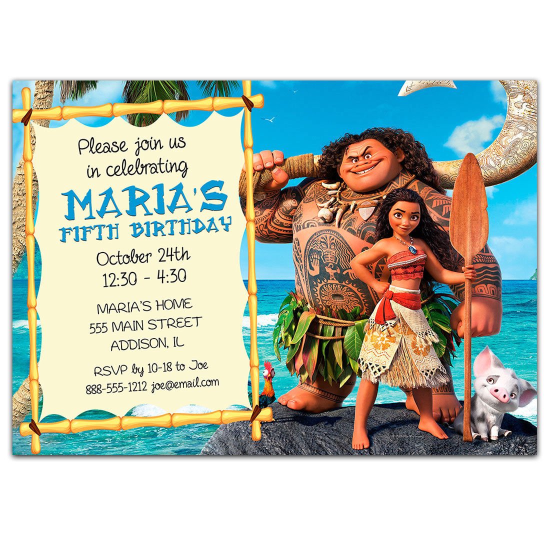 Happy Birthday Moana Invitations