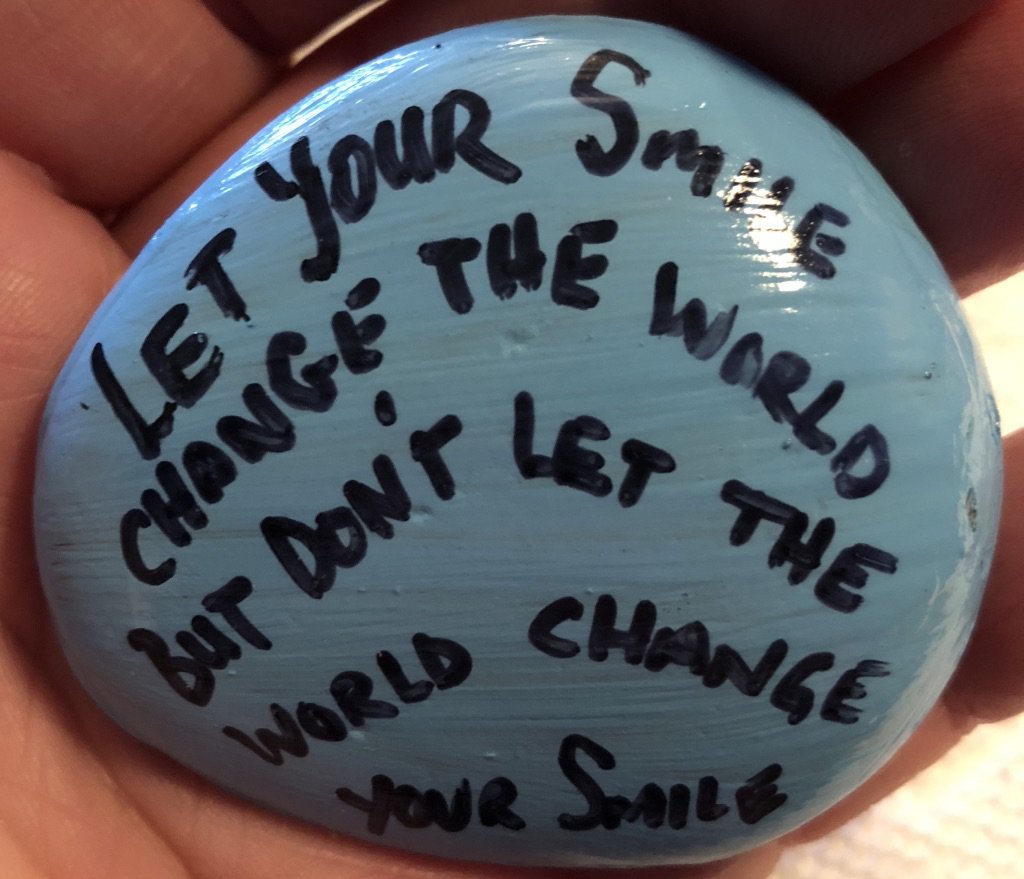 Hand Painted Art Rock "Let your Smile Change the World" Design
