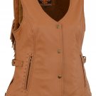 Milwaukee - Ladies Snap Front TAN Leather Vest w/ Fringe Detailing - MLL4566