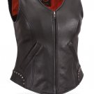 First Classic Ladies Rivet Detailed Naked Cow Leather Motorcycle Vest FIL560NOC