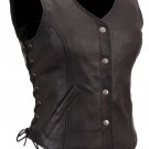 Ladies Side Lace Leather Motorcycle Vest w/ Dual Side Inside Gun Pockets HD566