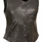 Ladies Snap Front Vest w/ 2 Inside Gun Pockets - Long Body for Motorcycle Riders