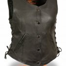 Woman's Leather Side Lace Extra Long Motorcycle Vest w/ Two Gun Pockets LKL4700