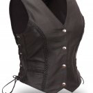 Ladies Braided Cowhide Snap Front Side Lace Vest for Motorcycle Riders HD508