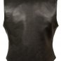 Womans Extra Long Leather Classic Snap Front Plain Side Vest - Motorcycle Riders