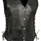 Ladies 6 Pocket Side Lace Leather Vest w/ 2 Gun Pockets - Seamless Back Patches