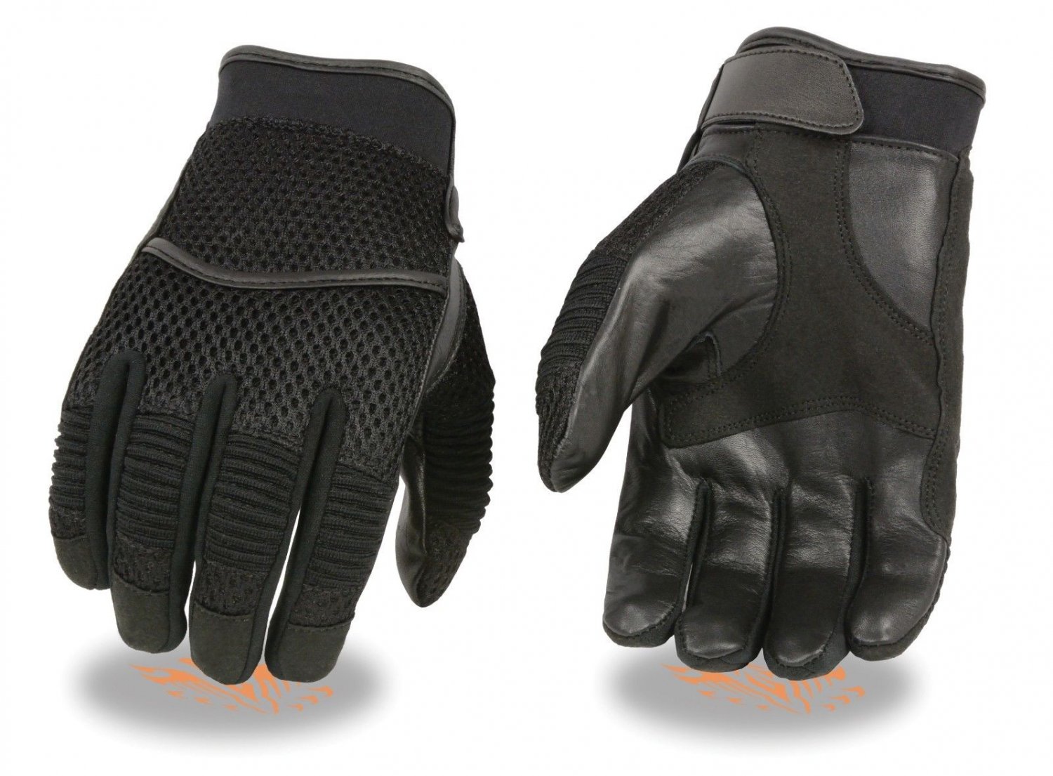 Men's Combo Leather/Mesh Racing Sportbike Glove w/ Wrist Strap & Flex