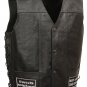 Men's Solid Leather Vest w Eagle Patch and Side Lace, 8 Patches Total