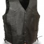 Mens Black Solid Leather EAGLE HEAD w/ Stars Embossed Vest, Side Lace Gun Pocket