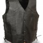 Mens Black Solid Leather Skull & Crossbones Embossed Vest, Side Lace Gun Pocket