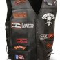 Men's Solid Leather Vest w Eagle & Skull Patch and Side Lace, 23 Patches Total