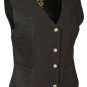 Ladies Standard Snap Front Black Denim Vest 100% Cotton 14oz Denim V Neck Collar