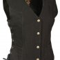 Ladies Side Lace Snap Front Black Denim Vest - 100% Cotton 14oz w/ V Neck Collar