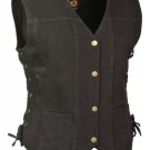 Ladies Side Lace Snap Front Black Denim Vest w/ Gun Pockets - 100% Cotton 14oz