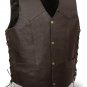 Mens BROWN Solid Leather INDIAN HEAD Embossed Vest, Side Lace & Gun Pocket