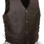 Mens Brown Solid Leather Skull & Crossbones Embossed Vest, Side Lace Gun Pocket