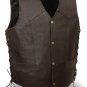 Men's BROWN Solid Leather Skull w/ Wings Embossed Vest, Side Lace w/ Gun Pocket