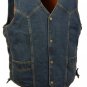 Men's Black or Blue Denim Side Lace Biker Vest w/ Classic Snap Front for Design