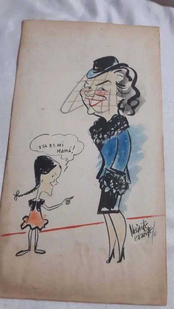 Original drawing on paper, cartoon by the Uruguayan artist Meliante Ermete