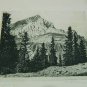 antique  etching  German landscape - Alpspitze - illegible signature .