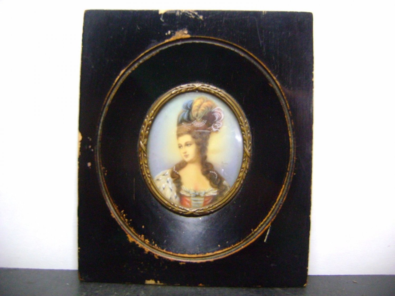 Antique Hand painted on celluloid with frame  signed