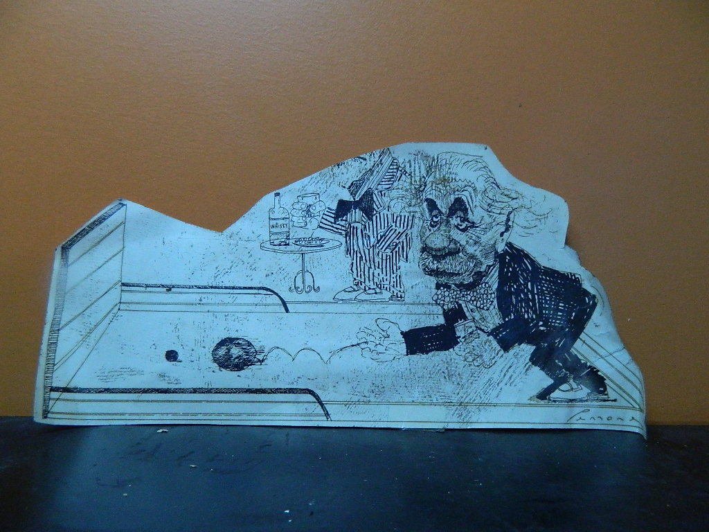 vintage ink  drawing caricature Einstein .by  Raul Perrone