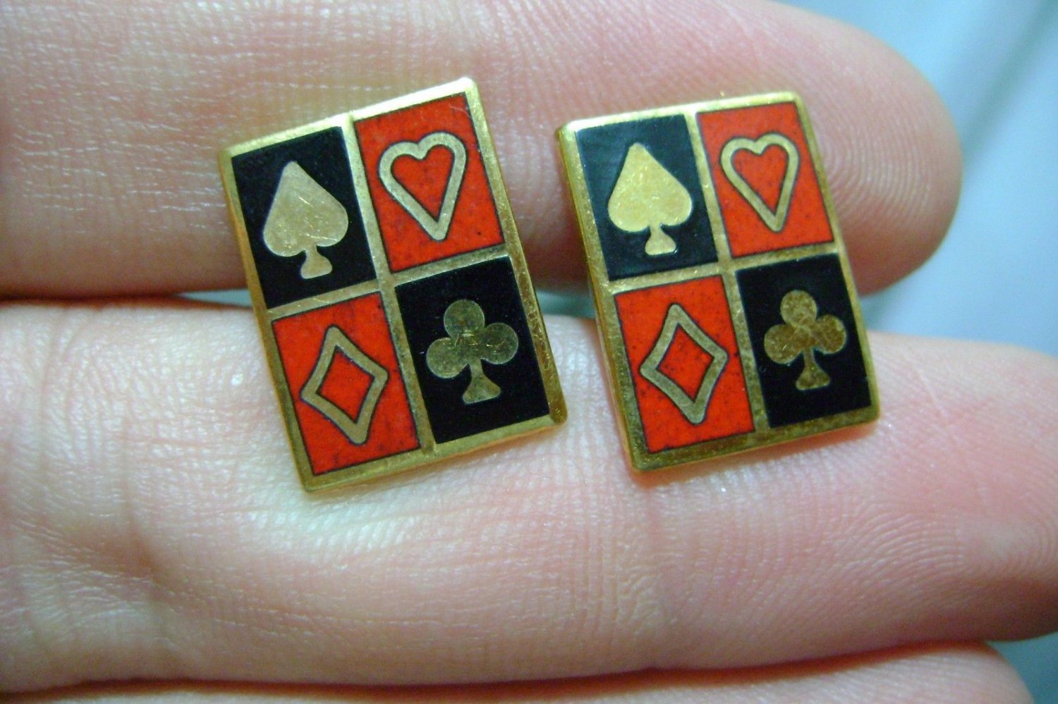 vintage enamel poker  cufflinks colours gold plated