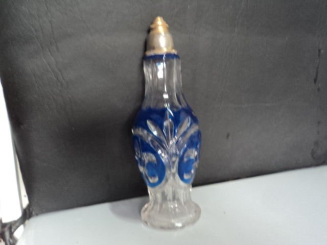 vintage glass Perfume bottle blue paint