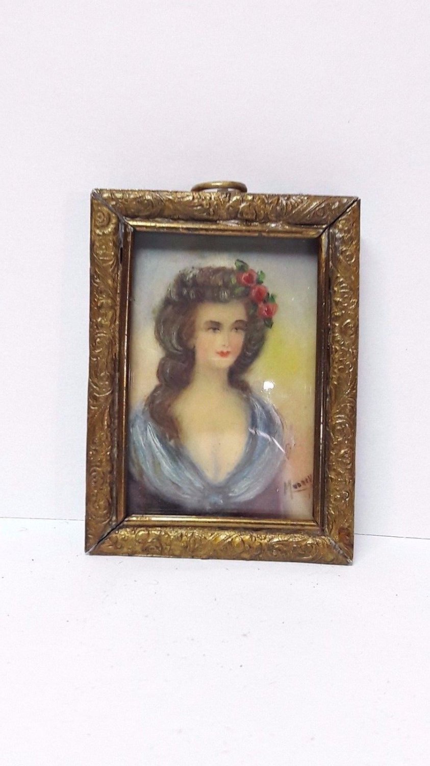 old miniature  Hand painted  with frame  signed