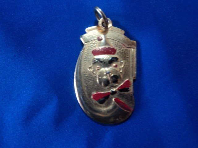 vintage  art- Deco pendant - monkey with Black and red enamel