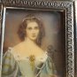 Antique Hand painted miniature on celluloid with frame signed lady JANE DIGBY?