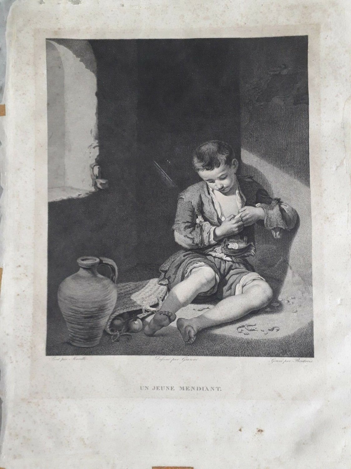 Engraving Jeune mendiante Print Philibert Boutrois