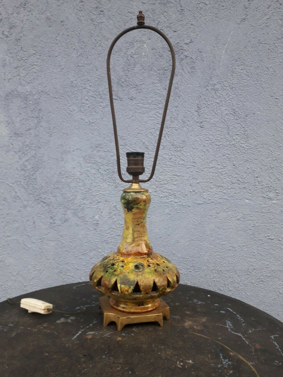 old vintage ceramic table lamp with bronze 60s approx