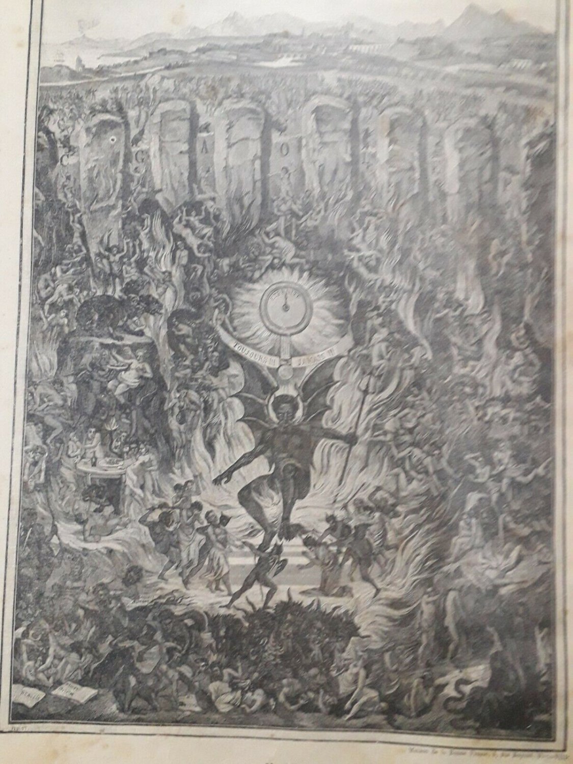 Old religious engraving early 1900 hell, 7 deadly sins  maison de la bonne N7