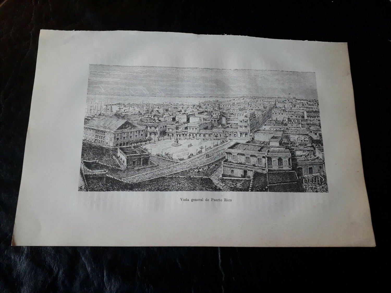 old engraving print Vista general Puerto Rico , extracted book of 1895