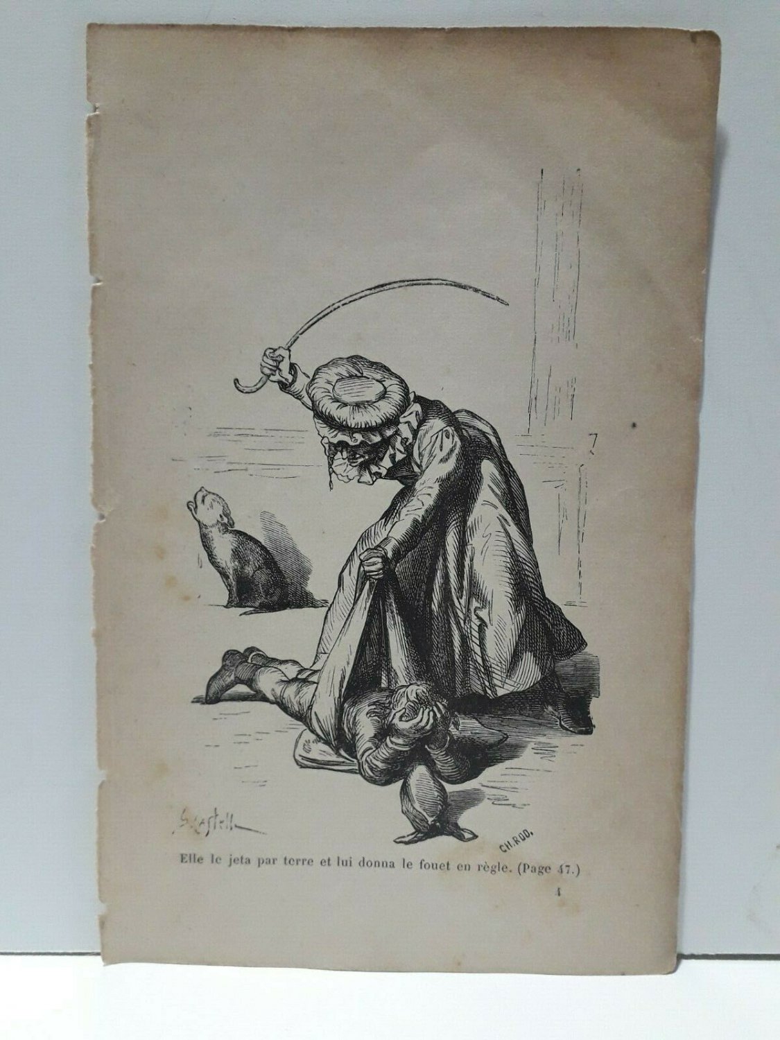 old engraving print extracted book 1893 Le Bon Petit Diable elle le jeta par ter