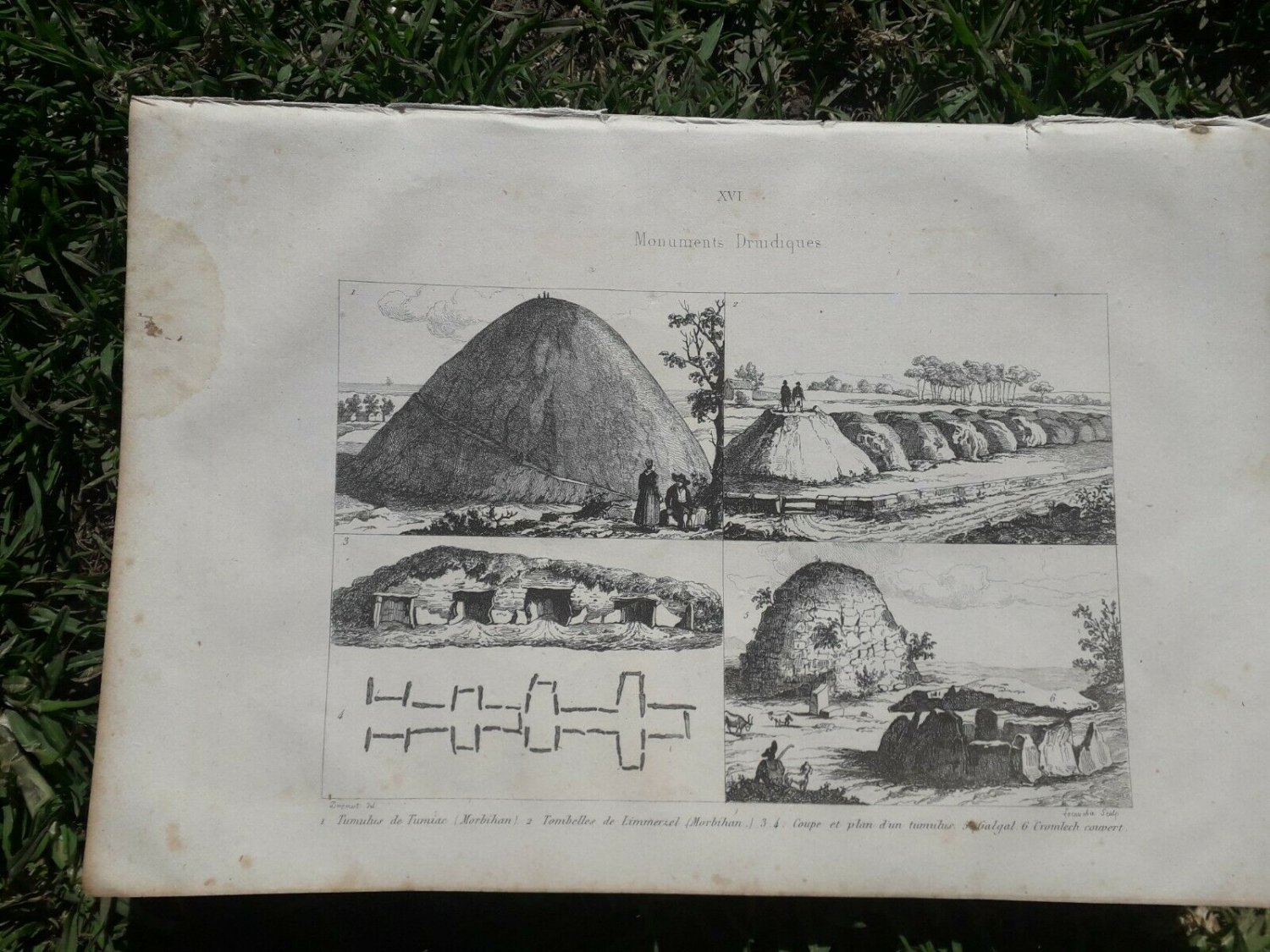 old engraving print 1836   Monuments Druidiques Morbihan France