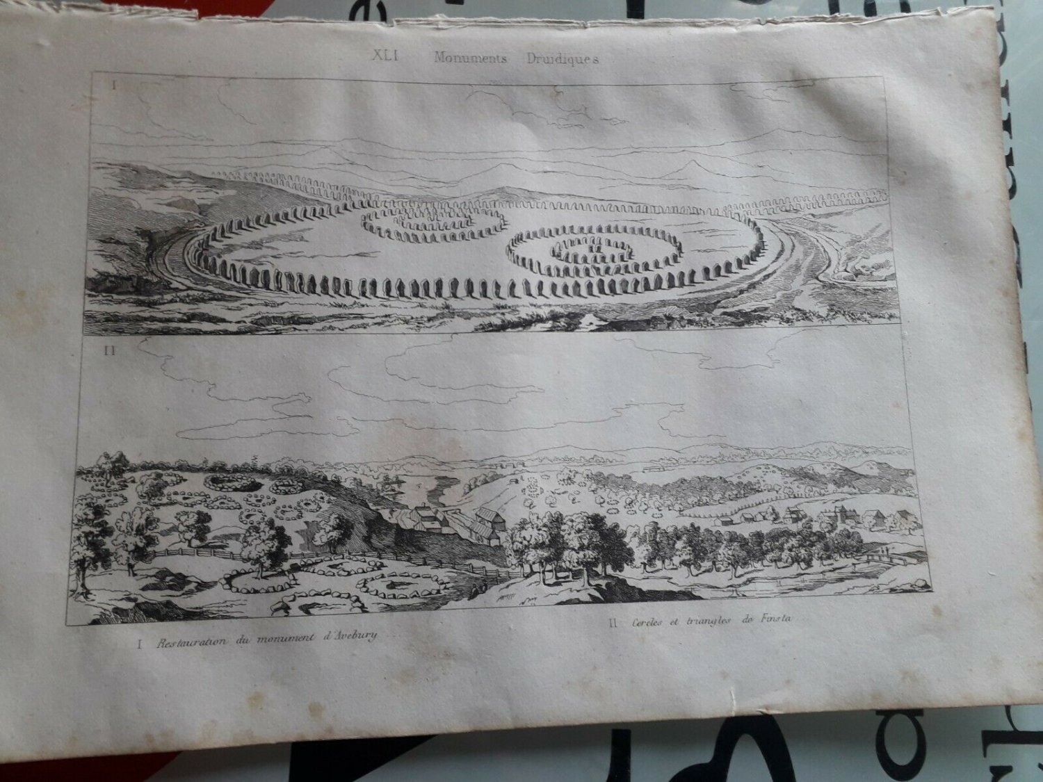old engraving print 1836  Monuments  Gallo -Romains   Avebury